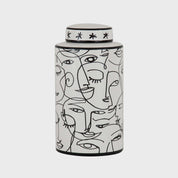 Face Lidded Jar - White & Black