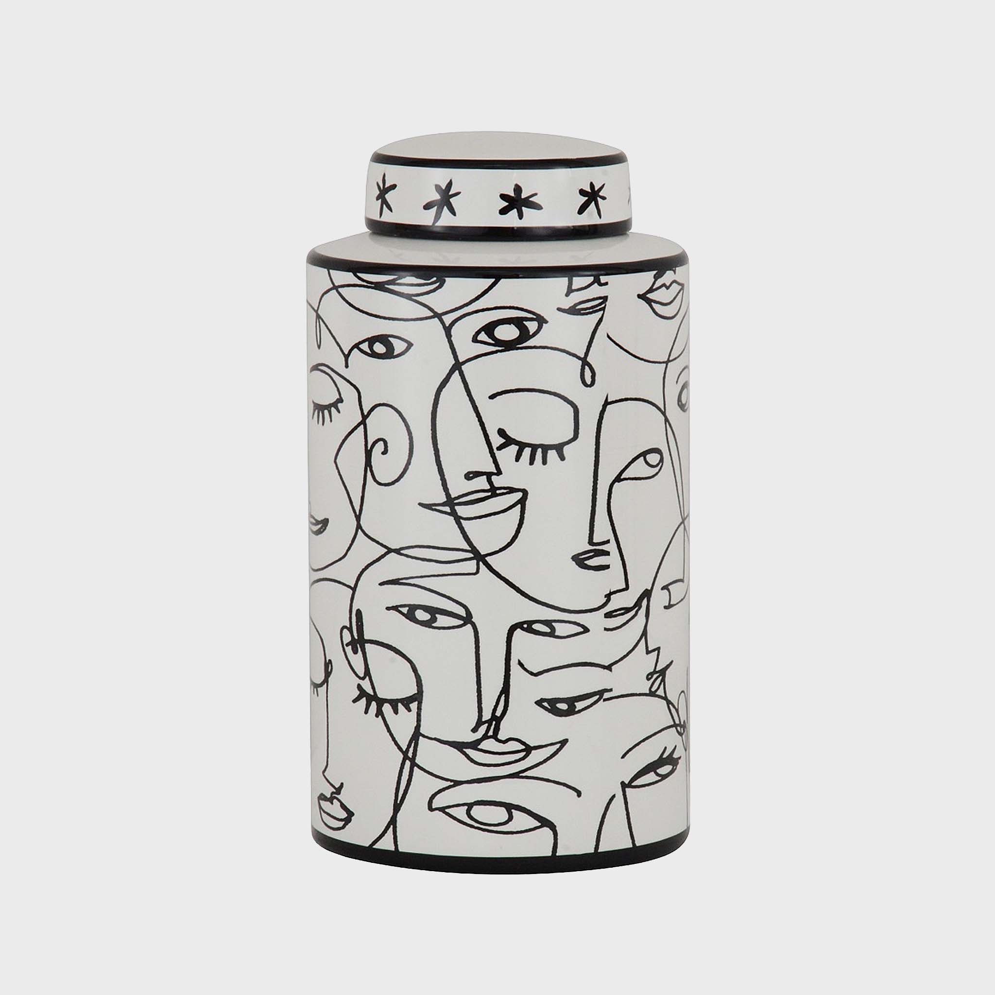 Face Lidded Jar - White & Black