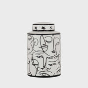Face Lidded Jar - White & Black