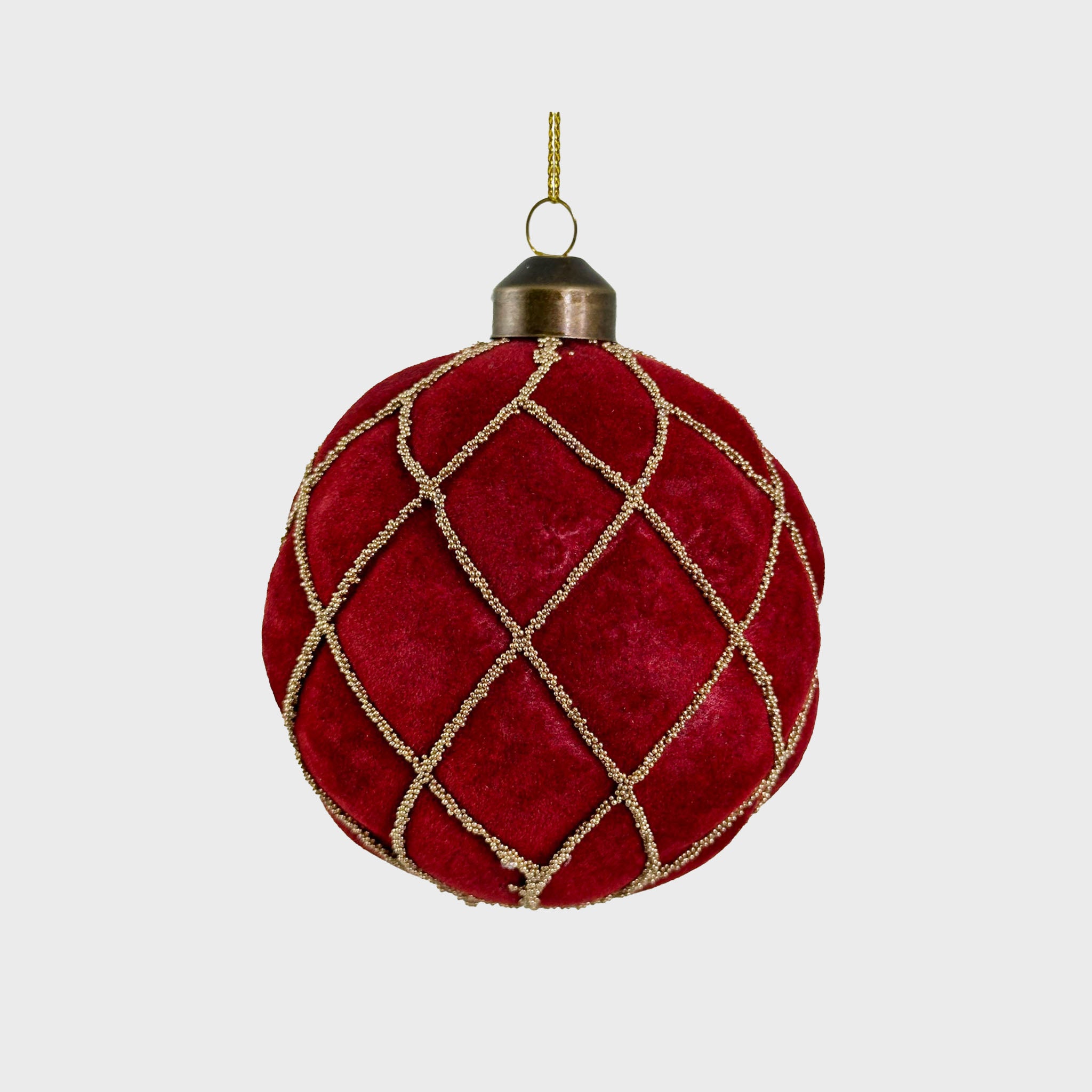 Glass Burgundy Velvet Ball w/gold beads