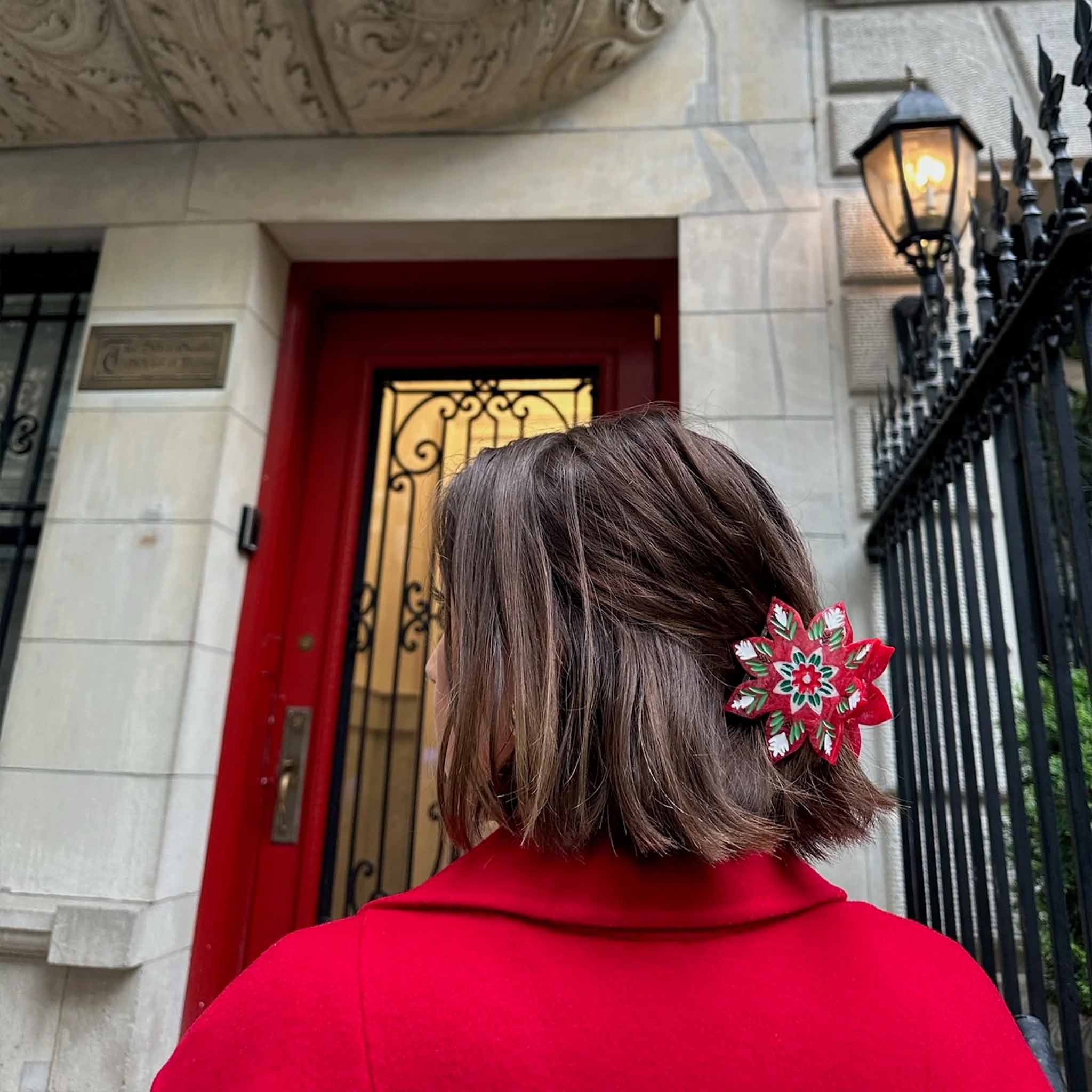 Hand-Painted Holiday Flower Claw Hair Clip