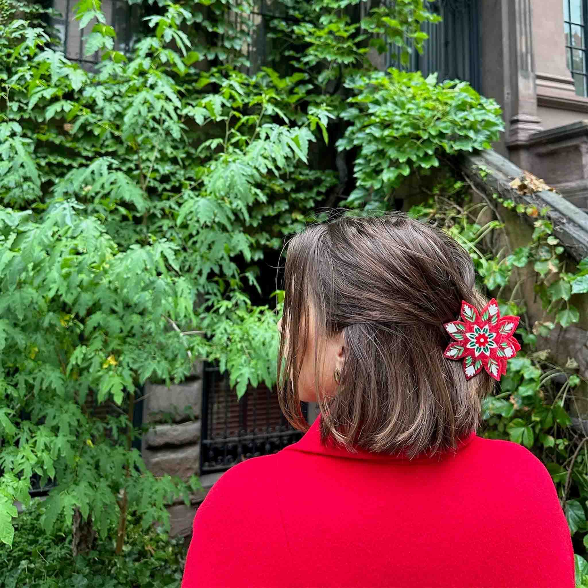 Hand-Painted Holiday Flower Claw Hair Clip
