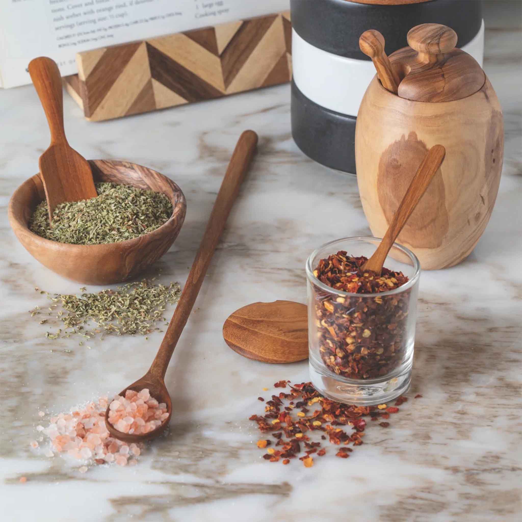 Glass Cellar with teak Lid & Spoon - Mini