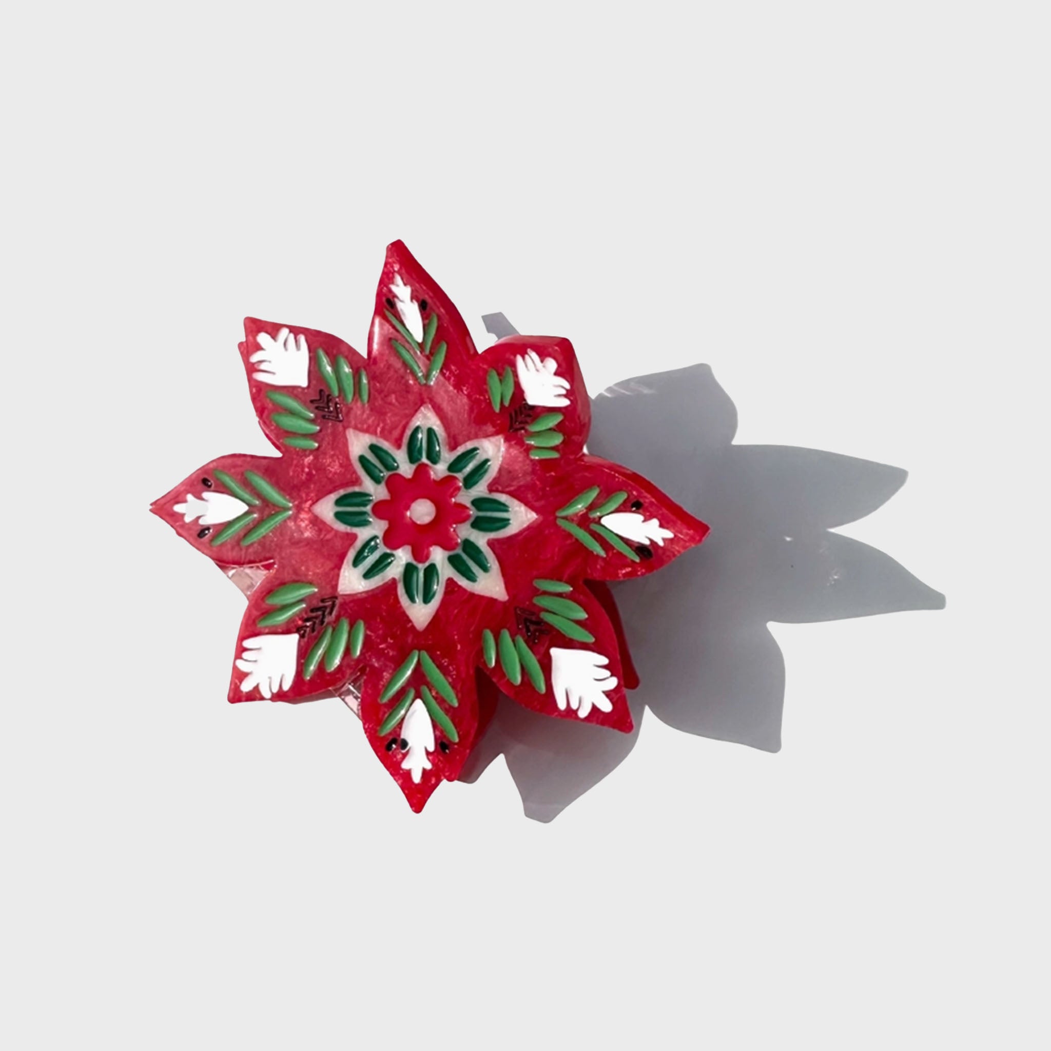 Hand-Painted Holiday Flower Claw Hair Clip