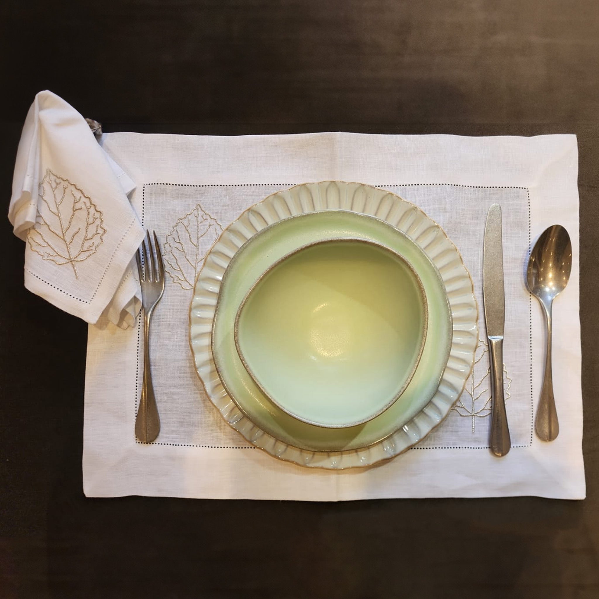 Embroidered Leaves Placemat