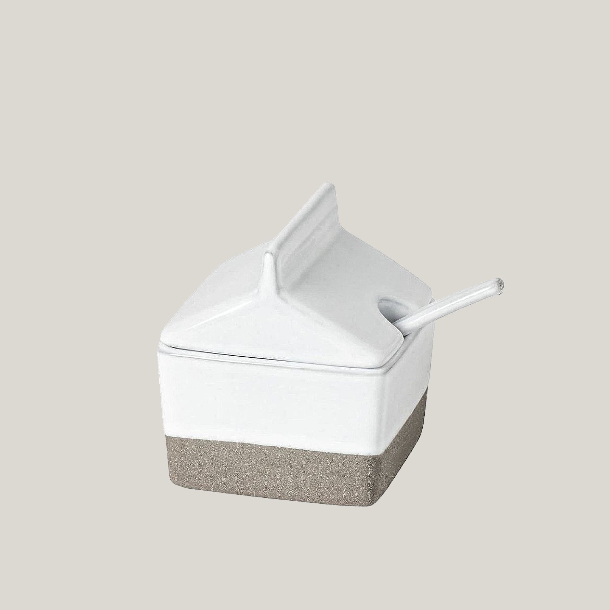 Sugar Bowl with a spoon - Ecogres White