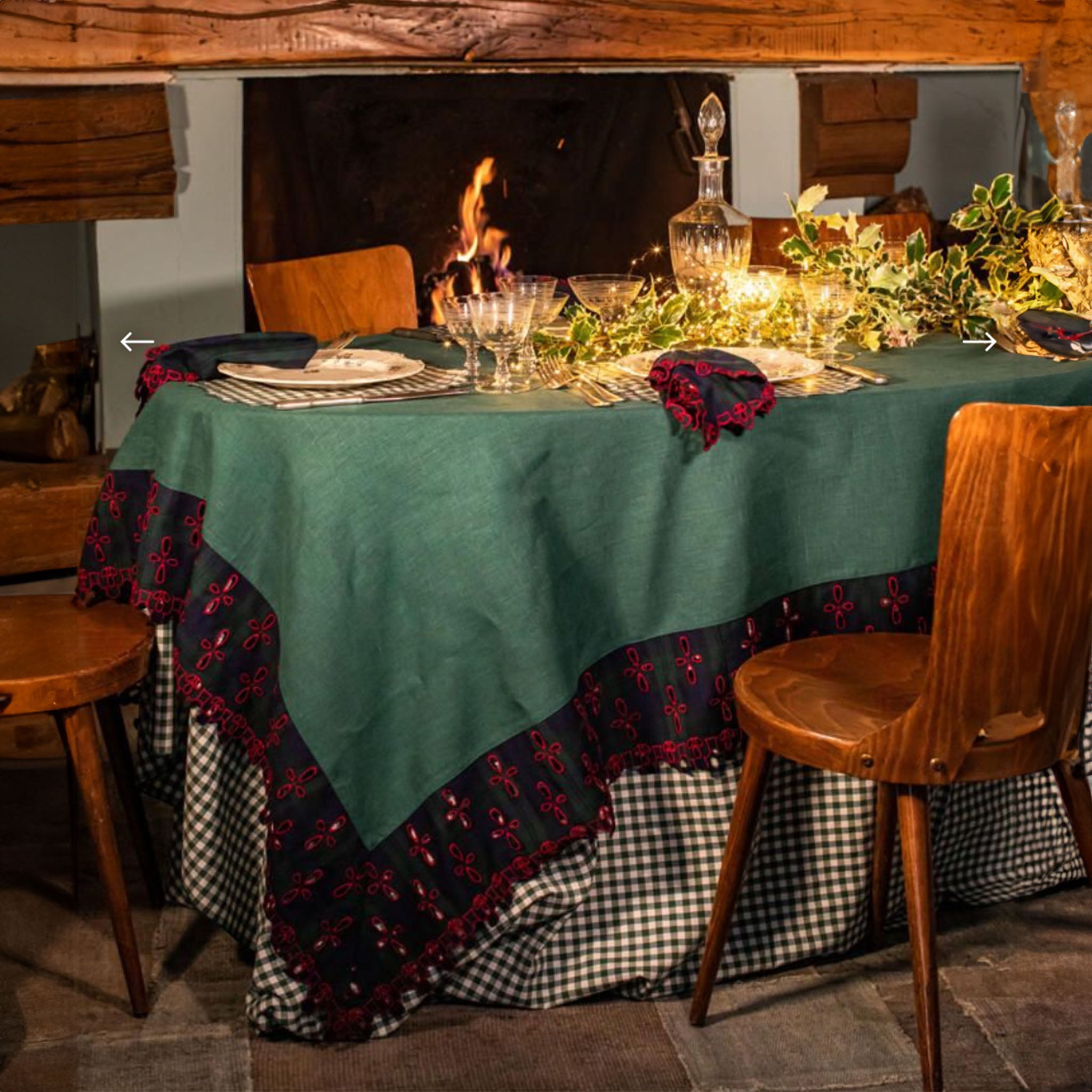 Amalfi Linen Tablecloth Bosco - Rosso - Scozzese - Blu 180 x 450 cm