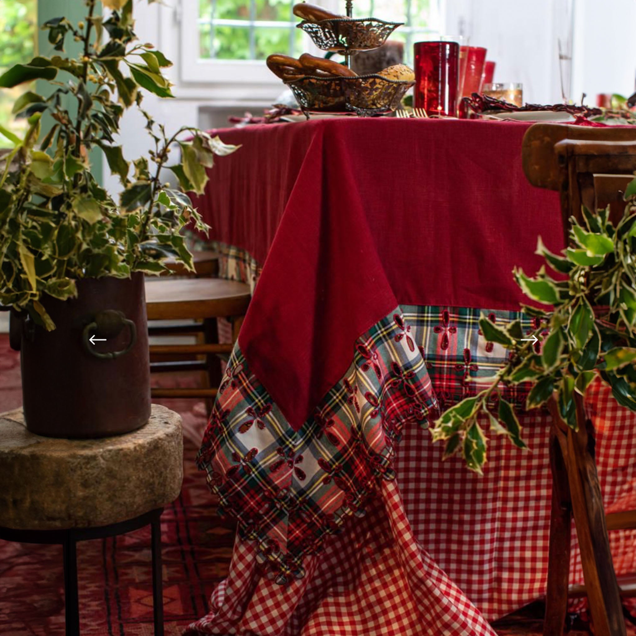 Amalfi Linen Tablecloth Cuoremio - Rosso - Scozzese - Avorio 180 x 220 cm