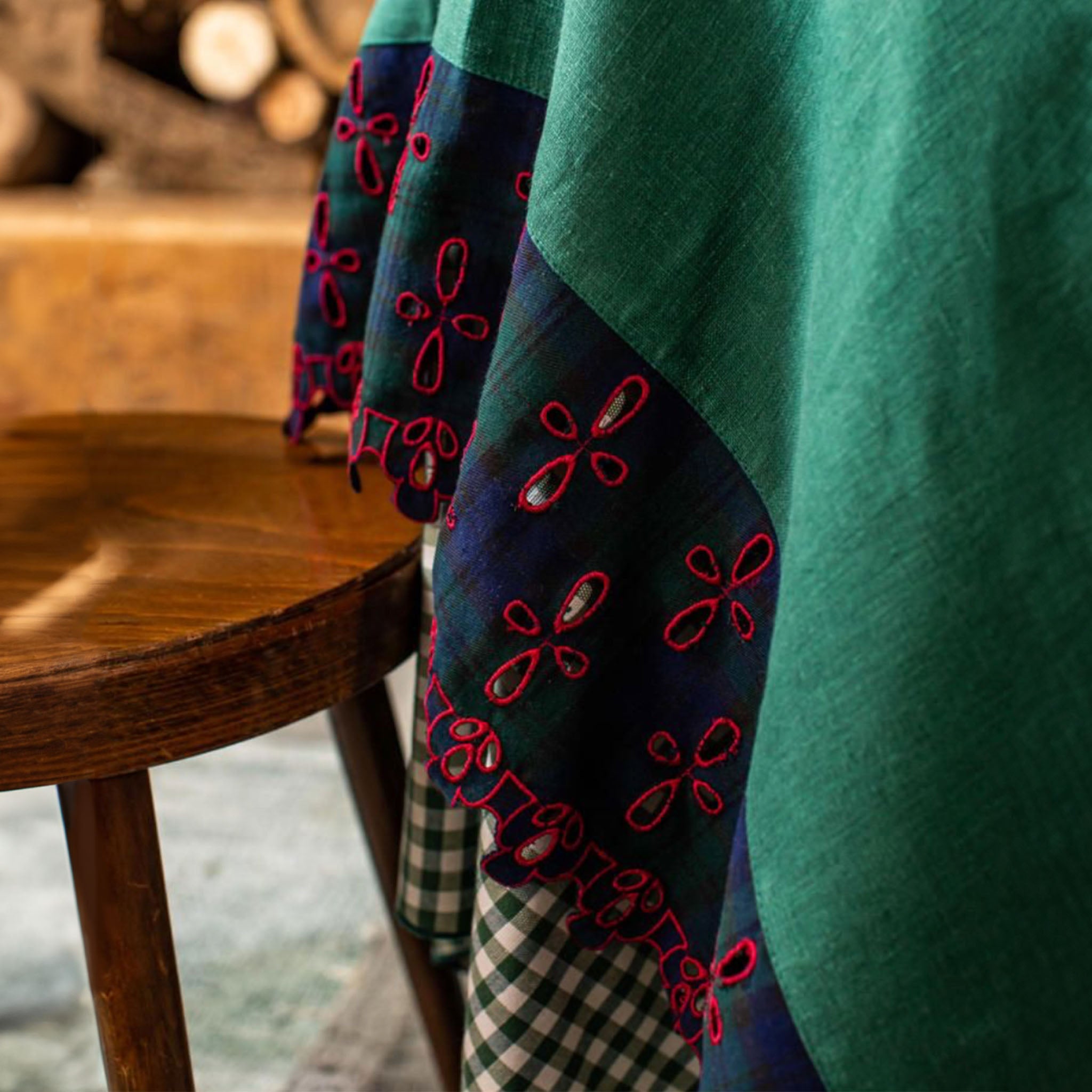 Amalfi Linen Tablecloth Bosco - Rosso - Scozzese - Blu 180 x 450 cm