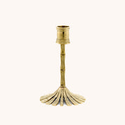 Small Bamboo Candle Holder in recycled brass with fan-shaped base, front view