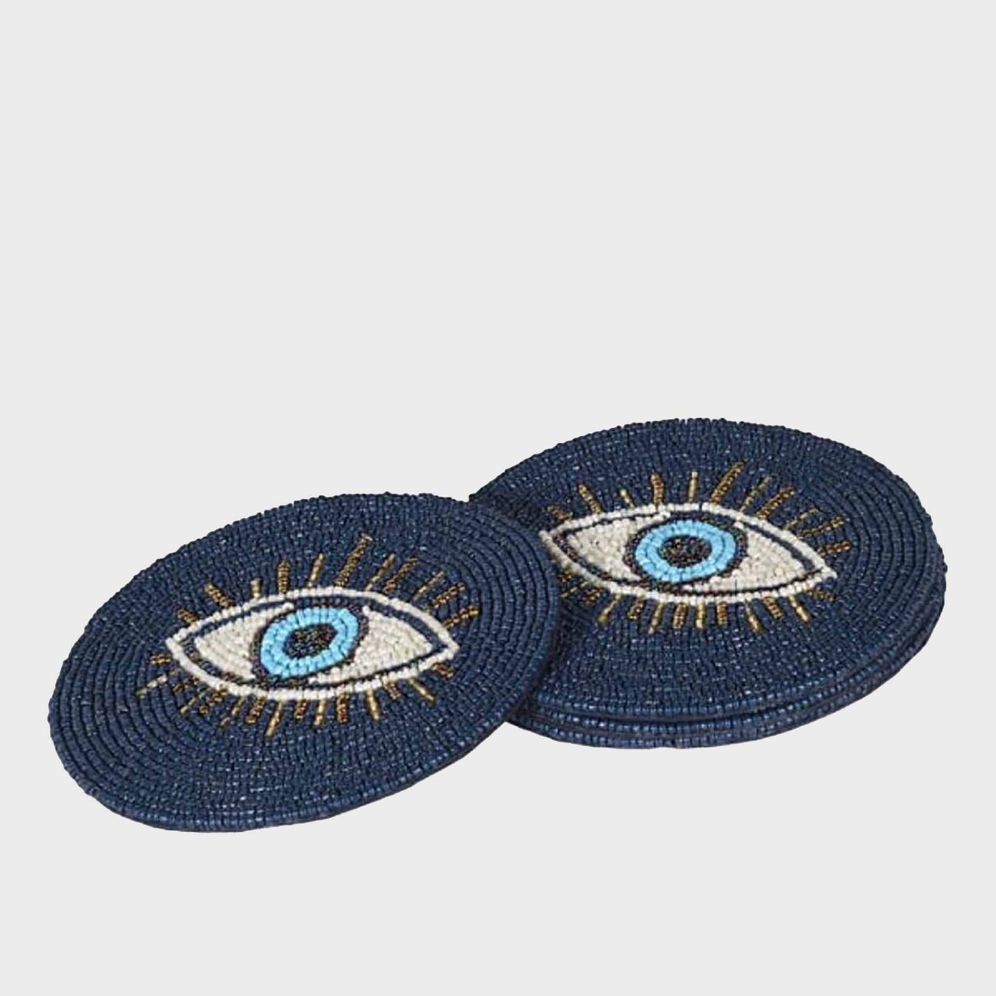 Blue Eye Handmade Beaded Coasters - Set of 4