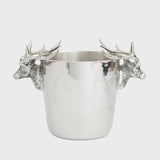 11.5-Inch Polished Silver Ice Bucket with Deer Head Handles