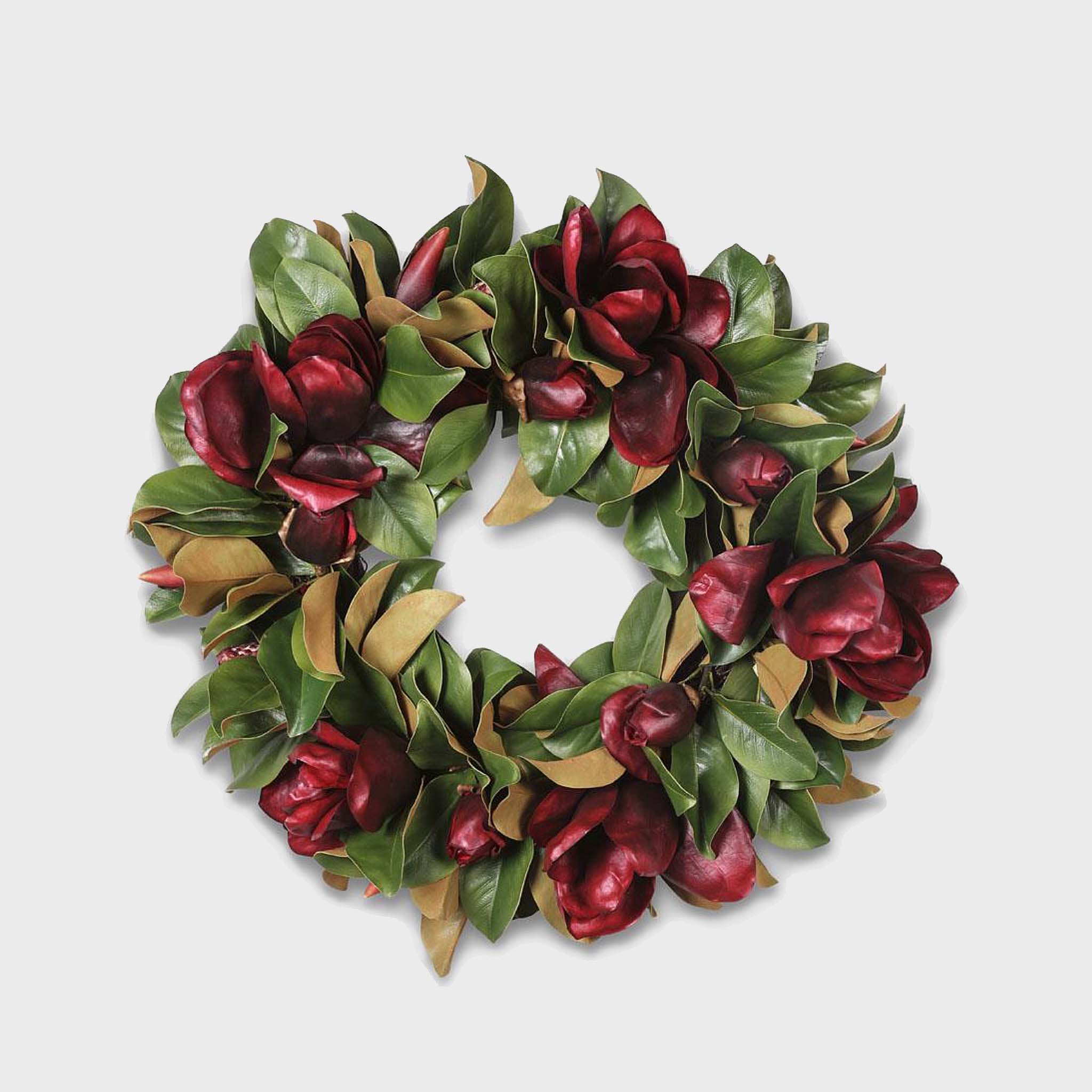 30" Burgundy Magnolia Wreath w/Foliage