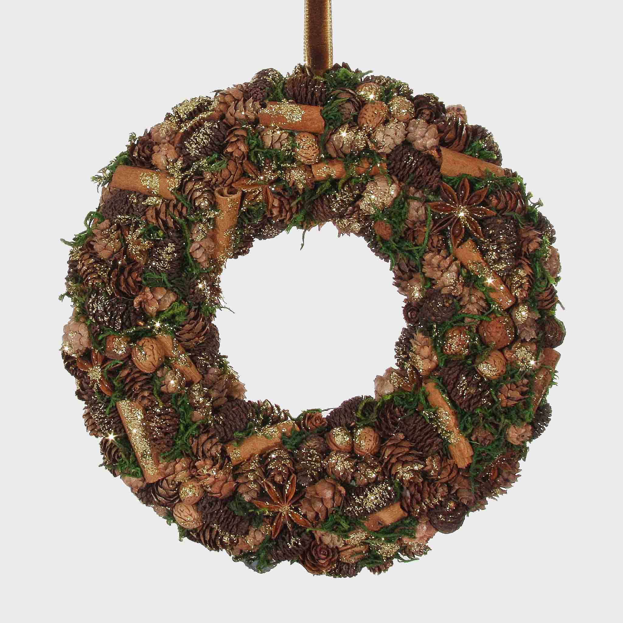 Cone, Moss, Cinnamon & Anise Wreath with Gold Glitter