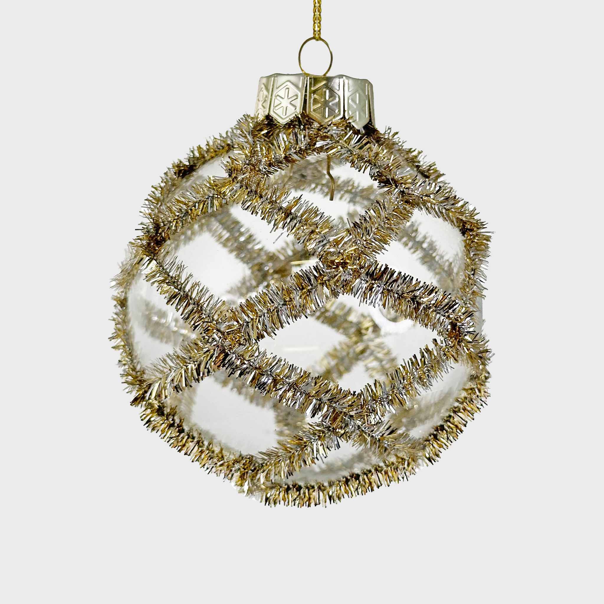 Clear Glass Ball with Gold Tinsel
