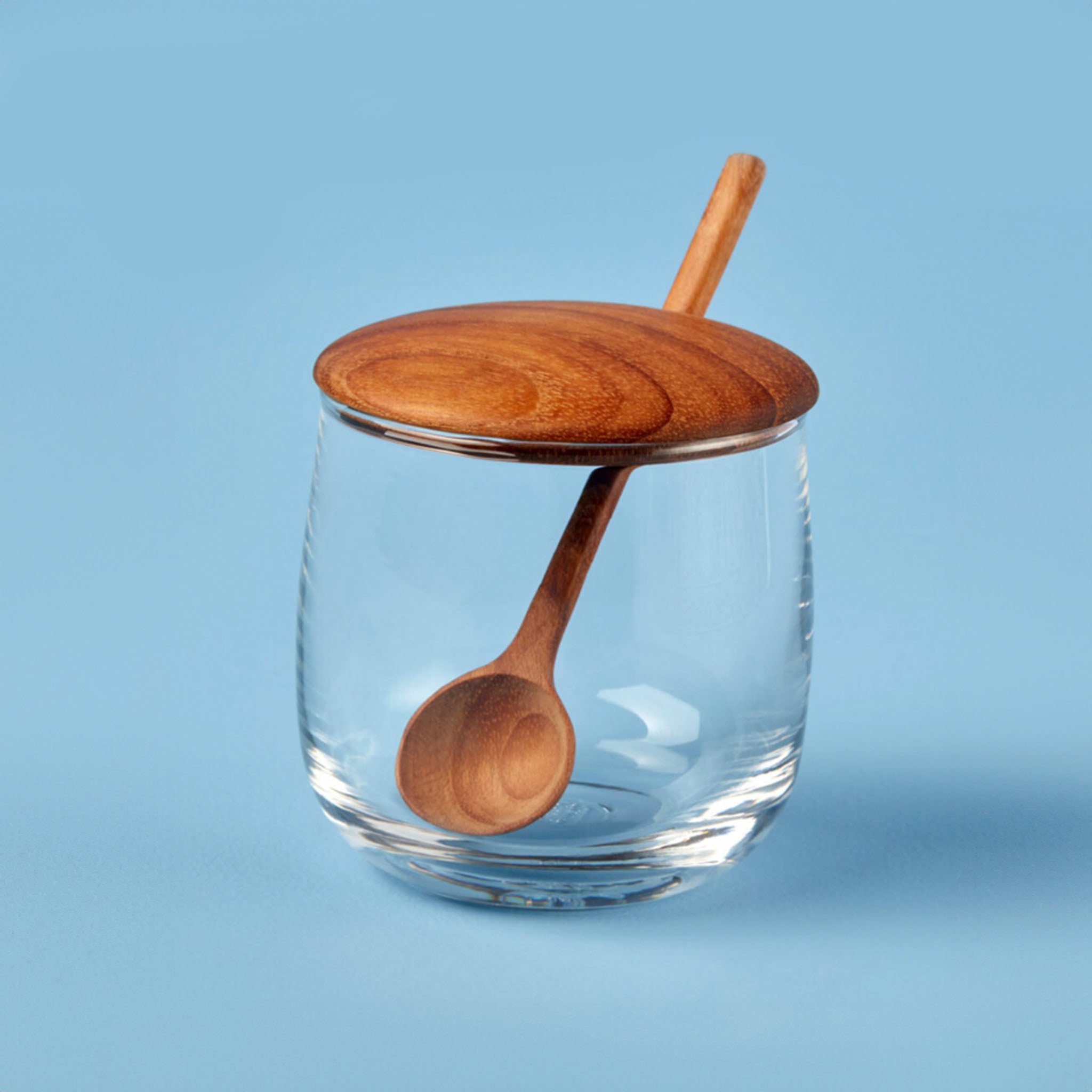 Glass Jar with Teak Lid and Spoon