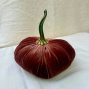 Large Velvet Pumpkin in Bronze velvet with a curled stem