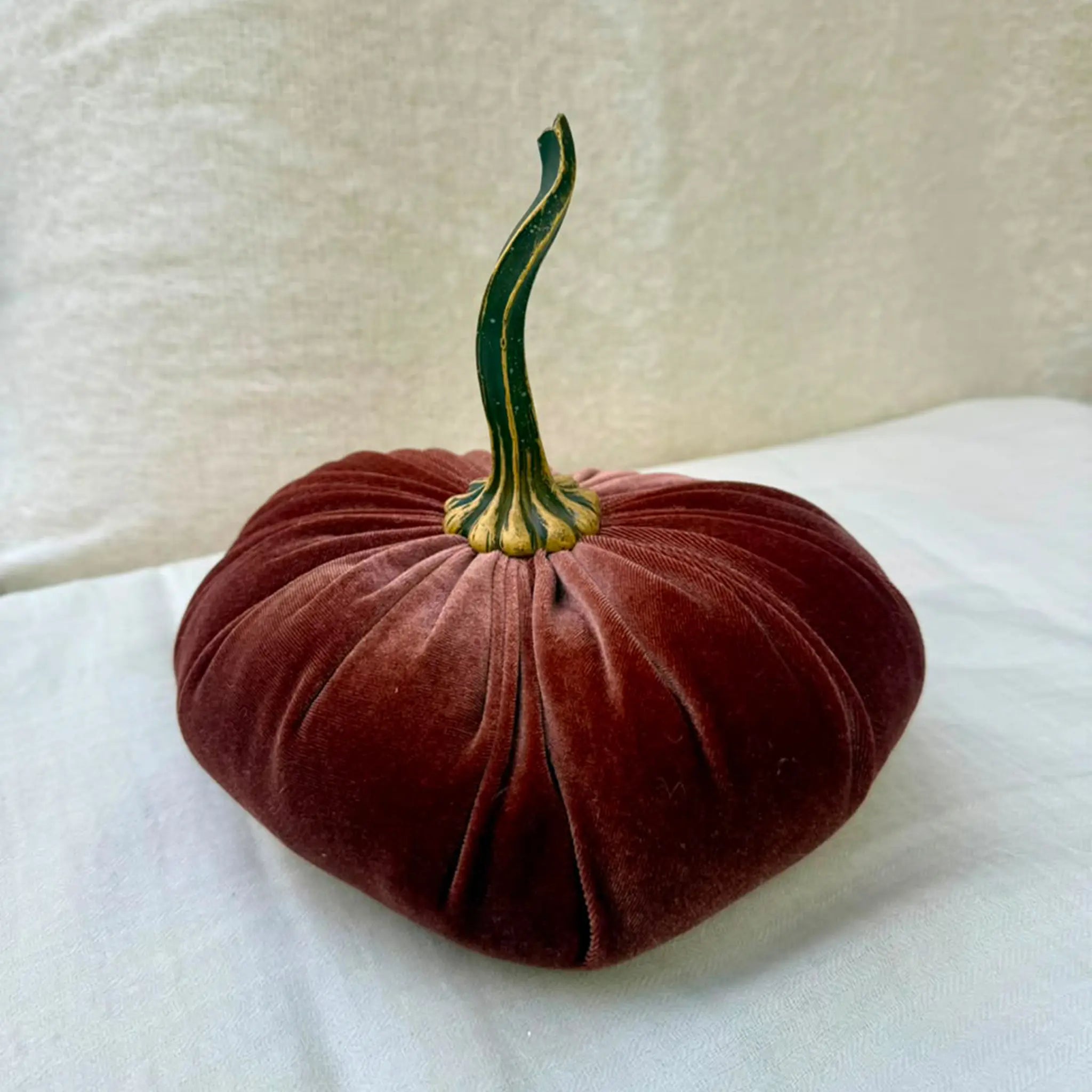 Large Velvet Pumpkin in Bronze velvet with a curled stem