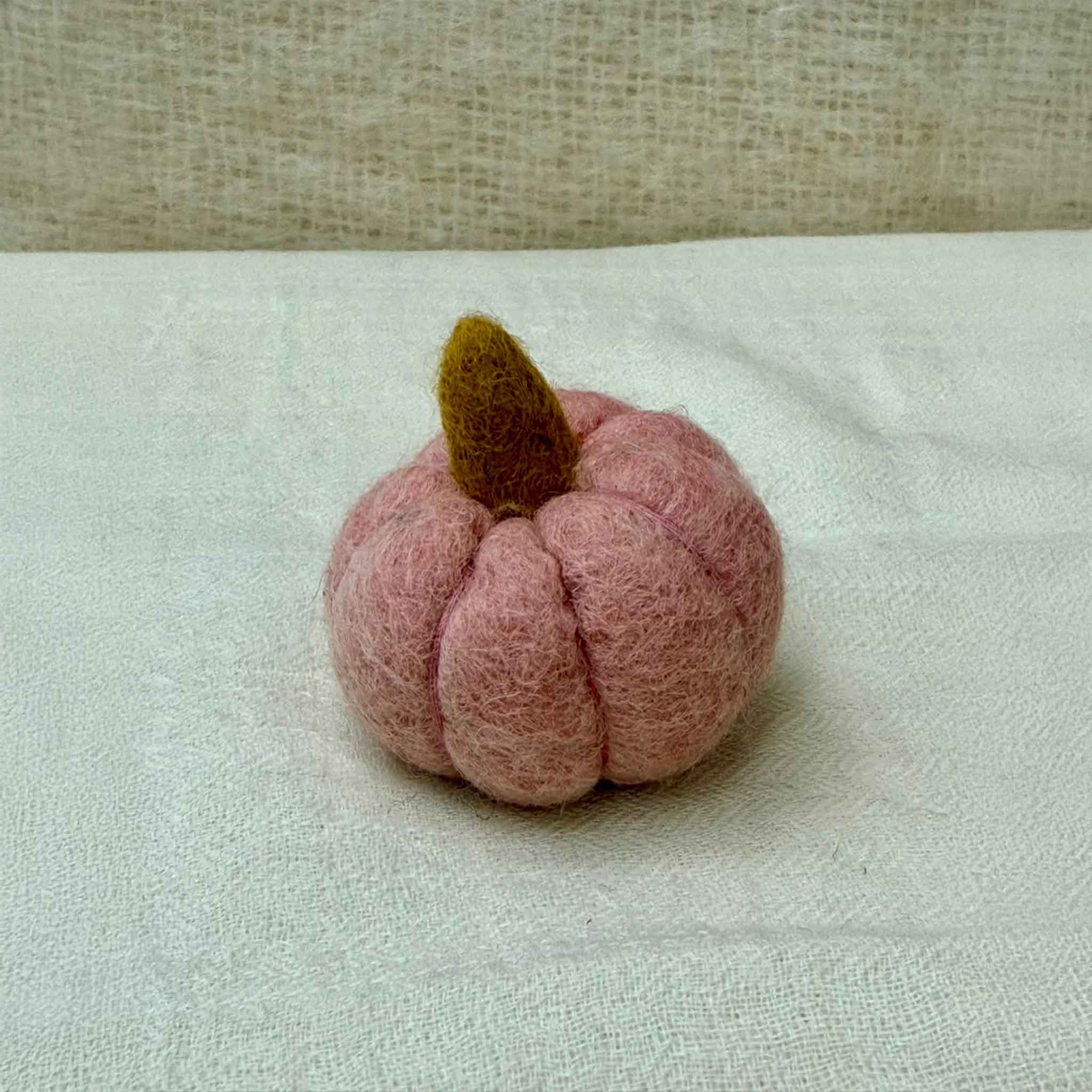 Small Wool Pumpkin in Blush wool with a curled stem