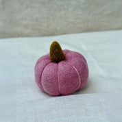 Small Wool Pumpkin in Pink wool with a curled stem